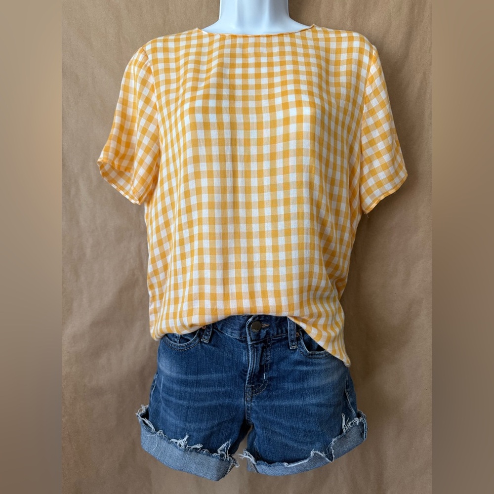 CREMIEUX yellow checkered short sleeve lightweight top small